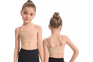 NEWCHAO Adjustable Dance Bra Seamless Bra for Girls,7-16 Years Training Ballet Gymnastics with Clear Strap and Silicone Pads