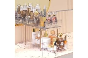 colorsmoon Skincare Organizers for Vanity 2 tier, Large Capacity Makeup Storage Countertop for Perfumes, Cosmetics, Lipsticks, Jewelry, Ideal for Bedroom, Bathroom and Cabinet-Ivory White