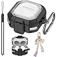 Secure Lock Clear Case for Samsung Galaxy Buds 2 Pro/Galaxy Buds 2/Galaxy Buds Pro/Galaxy Buds Live, TPU Hard Shell Galaxy Buds Live Case with Lanyard & Cute Candy Keychain for Women (Black)