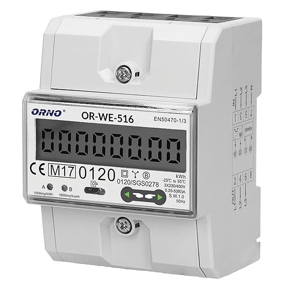 Orno OR-WE-516 Stromzähler Hutschiene 3-Phasen-Anzeige des Stromverbrauchs mit MID Zertifikat, Modbus Kommunikationsprotokoll