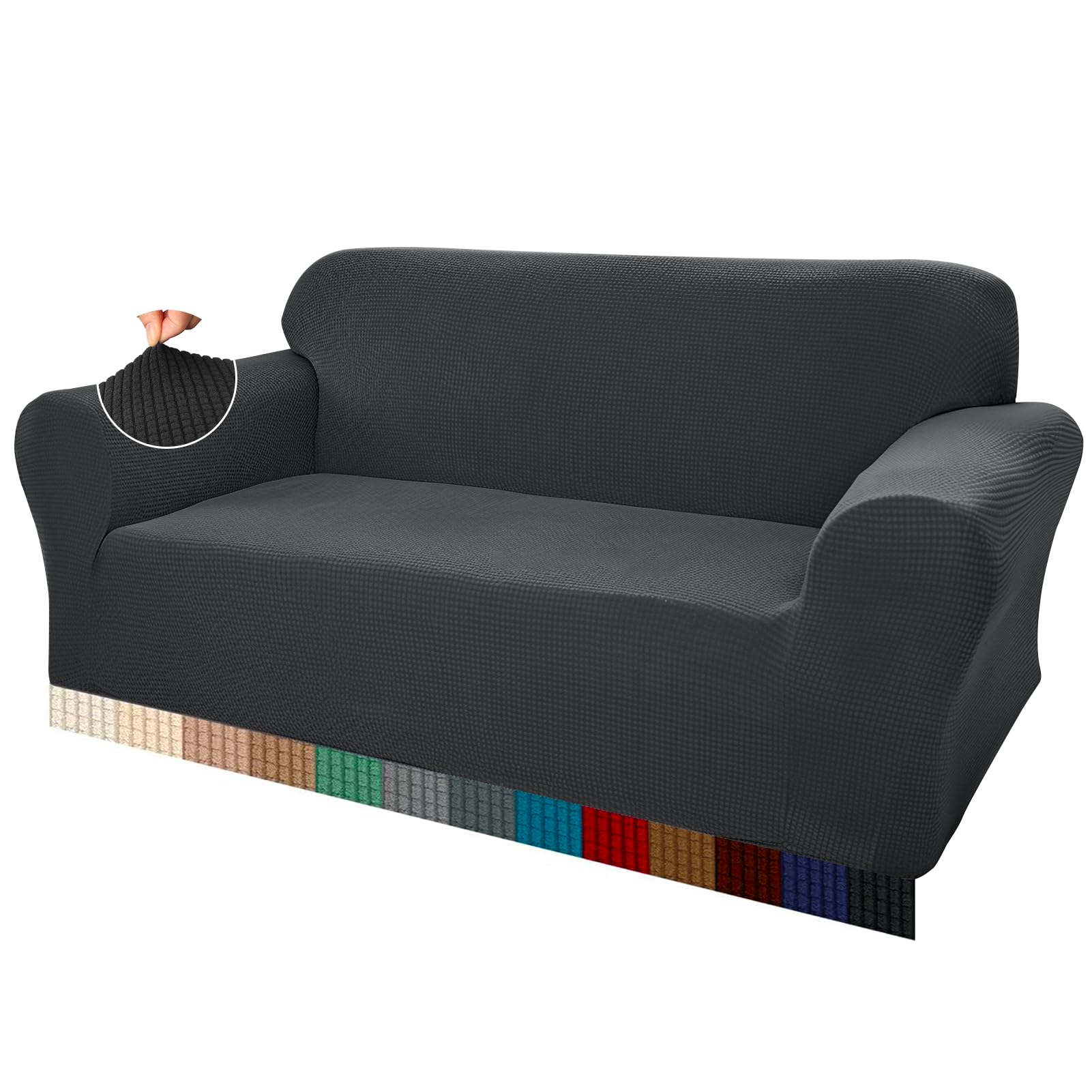 Teynewer High Stretch Sofa Covers Universal Super Soft Loveseat Couch Jacquard Covers for Dogs Non Slip Furniture Protector Machine Washable (2 Seater, Black)