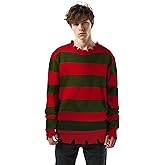 MCJC Adult Halloween Killer Costume Horror Movie Sweater, Red and Green, Distressed Edges