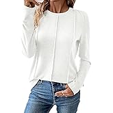 EVALESS Womens Long Sleeve Shirts Tops Trendy Dressy Casual Pleated Crewneck Knit Solid Loose Blouses Outfits