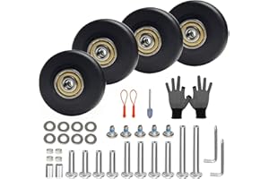 ASUNTOM 4 Pcs Luggage Wheels Replacement Set, Diameter 50mm Suitcase PU Wheels, ABEC-7 Bearings, Smooth Roller, 3 Axle Sizes, Repair Tools Set for Inline Spinner Suitcase Trolley Travel Bag Carry-on