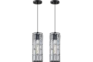 RAINLIGHTING Hanging Kitchen Island Modern Concise Crystal Pendant Ceiling Light Fixture,Crystal Metal Chandelier Shade for Bar,Dining Room,Living Room Over Sink (4.5" Black 2 Pack)