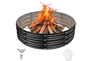 YSEJOMP 48 Inch Round Galvanized Fire Pit Ring/Fire Ring - Foldable and Perfect for Outdoor Gatherings and Campfires in The Yard/Garden/Park/Beach (Black+Gray, 4 FT Diameter+1 FT Tall)