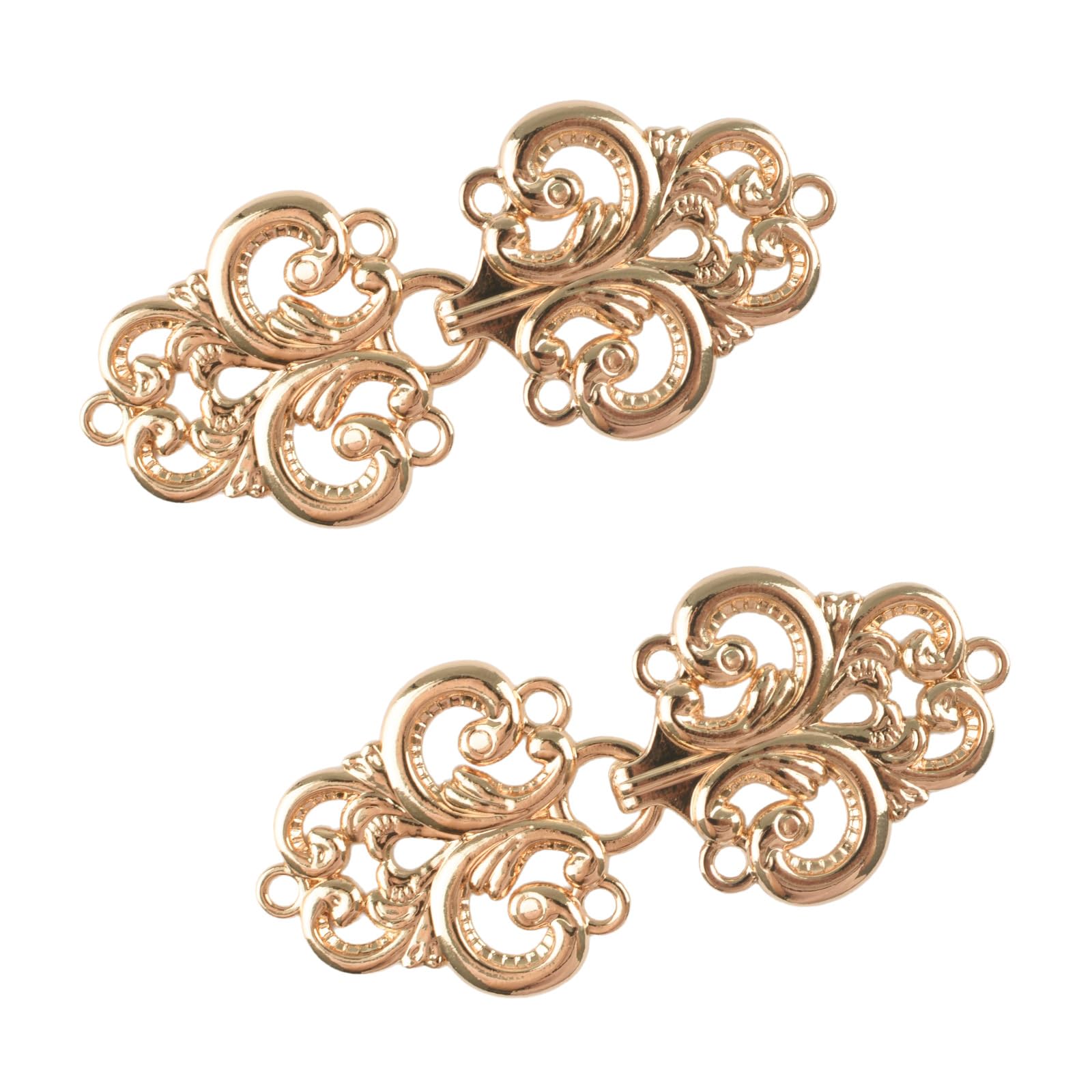 Photo 1 of WANDIC Cloak Clasp Fasteners, 2 Pairs Vintage Cape Clasps Swirl Flower Fasteners Clasps for Clothing Sew on Hooks and Eyes, Golden