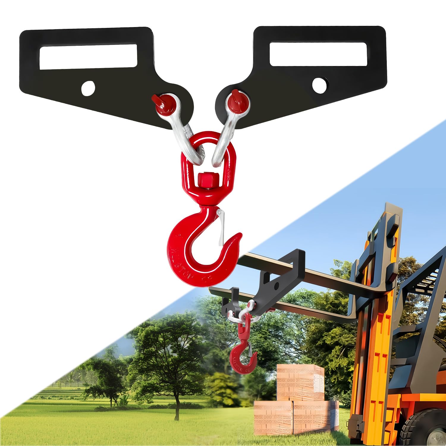 Photo 1 of 2-Pack Forklift Lifting Hook, Fork Lifting Attachment, Single Piece Load 6600 Lbs, Forklift Lifting Hoist, Forklift Mobile Crane with Swivel Hook and Sling Holes Fit for Lifting Goods with Forklifts
