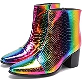 Santimon Mens Boots Casual Patent Leather Chelsea Dress Boots Zipper on Side Mid Calf Boots for Men