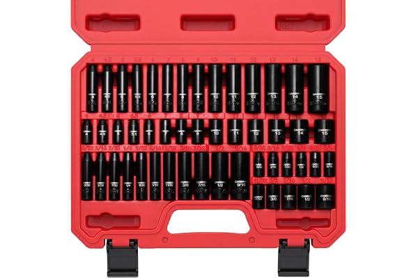 CASOMAN 1/4 Inch Drive Master Impact Socket Set, 50-Piece, 6-Point, SAE/Metric, 5/32 Inch - 9/16 Inch, 4mm - 15mm, Standard/D