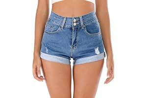 Cuihur Women's Summer High Waisted Denim Shorts Folded Hem Casual Short Jeans