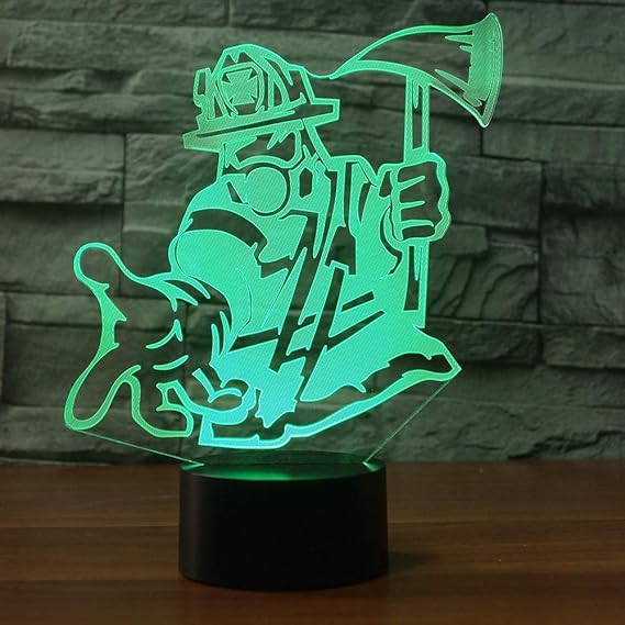 Lámpara de ilusión 3D, luz de noche Led, forma de bombero, acrílico, 7