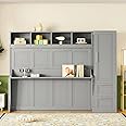 Bekeknlny Queen Size Murphy Bed Wall Bed with Closet and Drawers, Foldable Platform Bed Folded into Cabinet, Muti-Functional Designed for Home Office (Gray/L1, Queen)