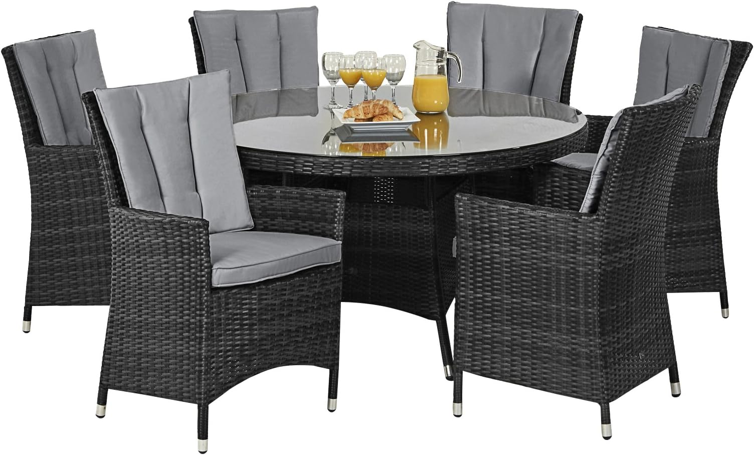 Maze Rattan LA 6 Seat Round Dining Set with a 135cm Table in a Mixed Grey Weave