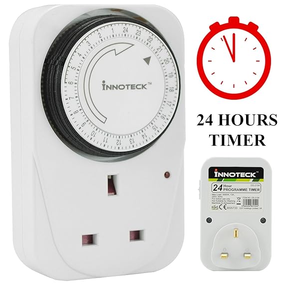 24 Hour Mechanical Timer UK Mains Wall Plug in Interval Clock Socket