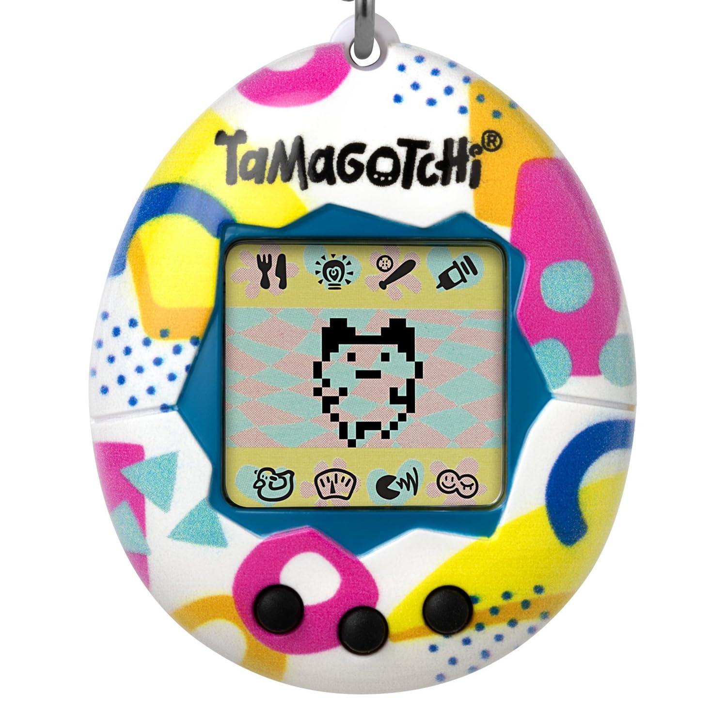 Bandai - Tamagotchi - Original Tamagotchi - Memphis Style - Elektronisches virtuelles Tier mit Farbdisplay, 3 Tasten und Spielen - Interaktives Tier auf Deutsch - Kinderspielzeug ab 8 Jahren - 42957
