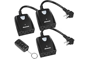 DEWENWILS Outdoor Remote Control Outlet, Weatherproof Wireless Electrical Plug in Light Switches, 7" Extension Cord,15 AMP, 100 FT Range, ETL Listed, 1 Remote 3 Outlets for Lamp/Lights/Fans
