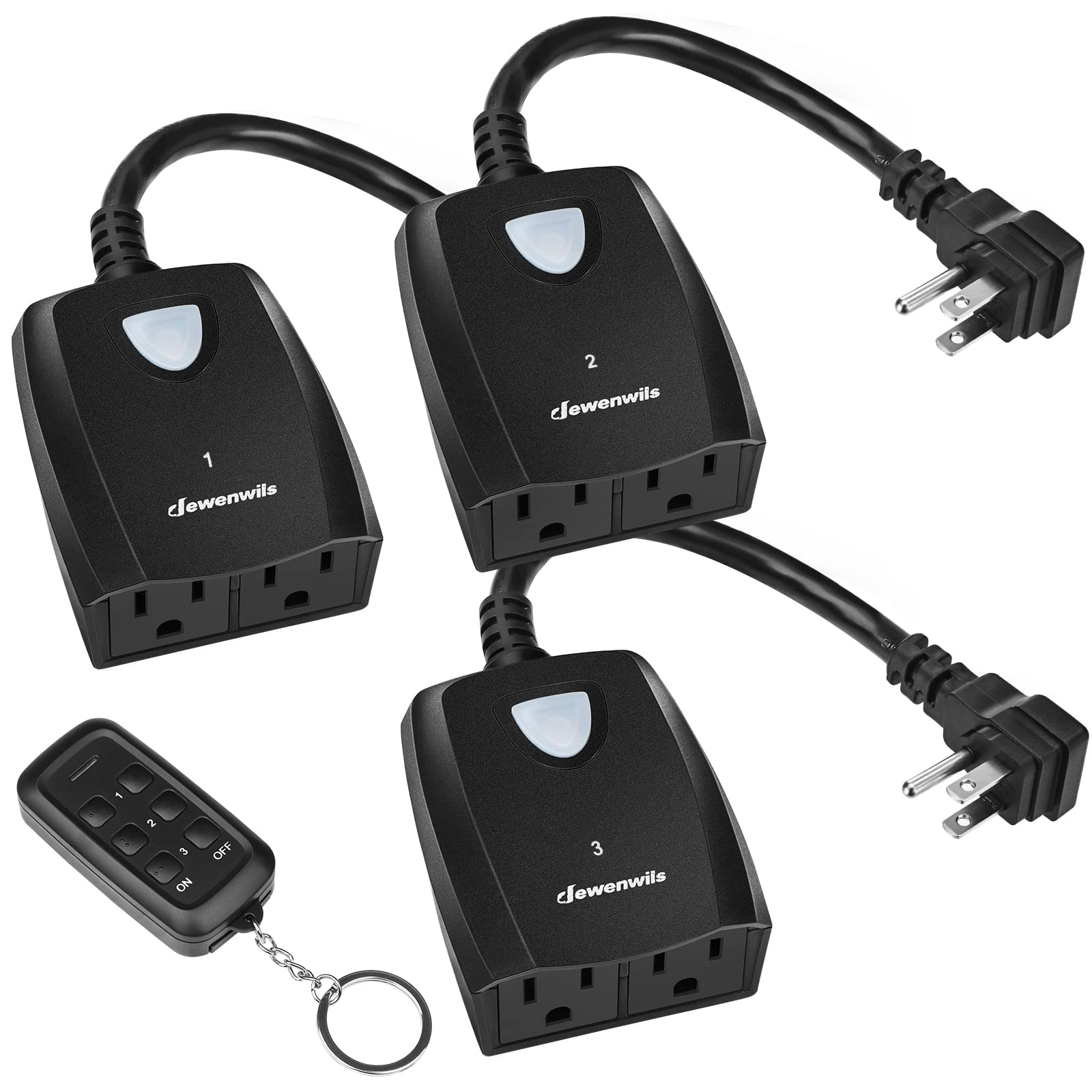Photo 1 of DEWENWILS Outdoor Remote Control Outlet, Weatherproof Wireless Electrical Plug in Light Switches, 7" Extension Cord,15 AMP, 100 FT Range, ETL Listed, 1 Remote 3 Outlets for Lamp/Lights/Fans