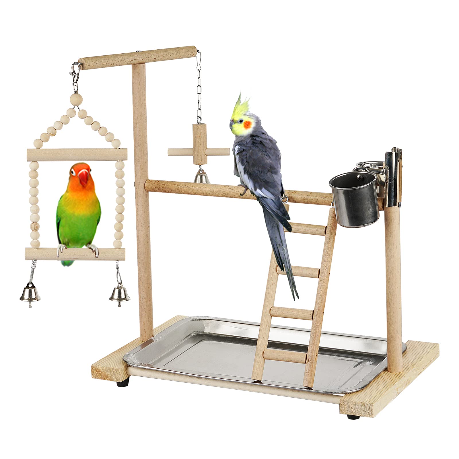Dytiying Natural Wood Bird Playground Parrot Playstand Play Gym Stand Playpen Ladder with Toys Exercise Playgym for Cockatiels,Conures,Parakeets,Finch