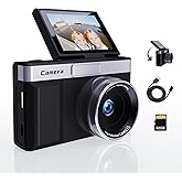 Black Digital Camera with 2" Flip Screen for Selfie, 1080P Point and Shoot Digital Camera with 32GB Card, 8X Zoom, Portable Vlogging Camera for Kids, Teens & Beginners