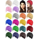 20 Pieces Stretchy Beanie Turban Cap Twisted Head Wraps Chemo Hat Pleated Headwrap Head Cover for Women Girl Multicolor