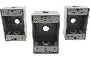 Sealproof 1-Gang 3 1/2-Inch Holes Weatherproof Rectangular Exterior Electrical Outlet Box with 3 Outlet Holes, Three 1/2" Holes, Single Gang, UL Listed, 3-Pack
