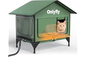 ONLYFLY Heated Cat House for Outside: Outdoor Heated Cat House Weatherproof, Large Cat Heated House Outdoor for Winter, Elevated Insulated Cat Shelter with Escape Door for Strays Feral Barn Cats（Green）