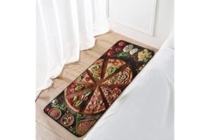 YMXFXP Non-Slip Kitchen Mat Pizza Picture Food – 39”x20”, Absorbent Bathroom Floor Mat with Memory Foam, Washable Dot Backing