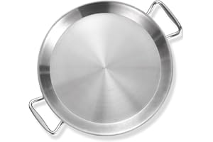 LOLYKITCH 13 Inch Tri-ply Stainless Steel Paella Pan,Griddle,Large Skillet,Omelet,Jumbo Cooker,Heavy Duty,Dishwasher and Oven
