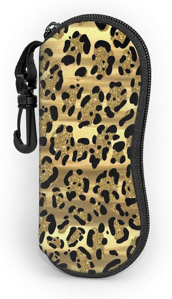 Sunglasses Eyeglass Case Cases With Belt Clip Gold Leopard Print Black