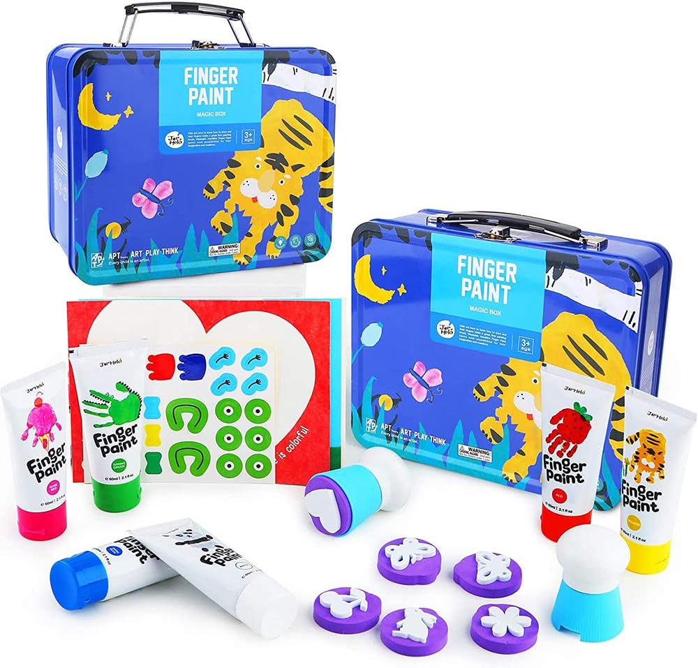 Jar Melo Children's Finger Paint Kit; Non-Toxic;Washable; Portable Iron Blue Box; 6 Colors: Toys & Games