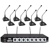 Pyle 8 Channel Wireless Microphone System - Portable VHF Cordless Audio Mic Set with 1/4" and XLR Output, Dual Antenna, - Includes 8 Table Top Mics, Rack Mountable Receiver Base - Pyle PDWM8300,Black