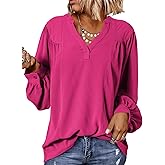 Dokotoo Womens Blouses Tops for Women Trendy V Neck Smocked Blouses for Women Dressy Casual Long Sleeve Shirts