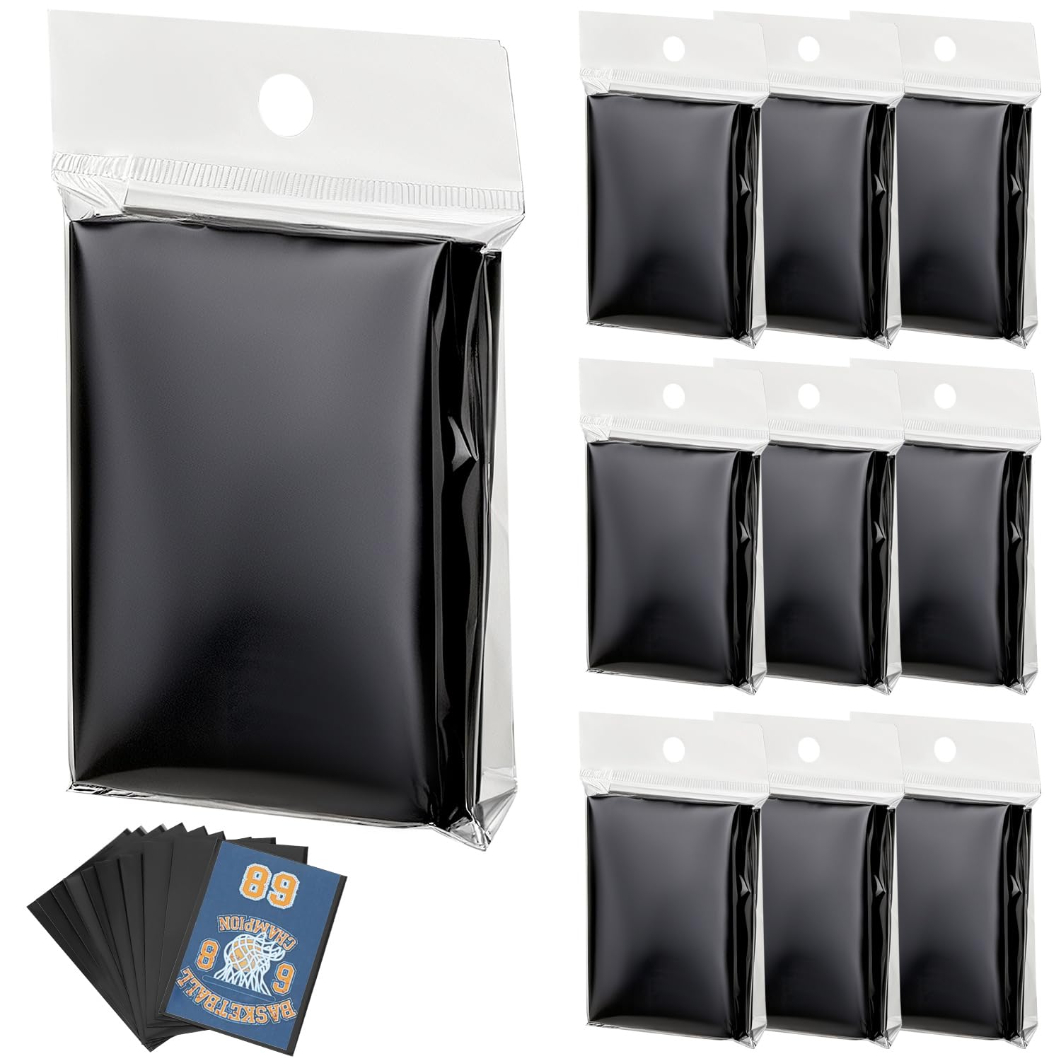QWORK® 500 Pcs Black Card Sleeves, 66 X 91 Mm, for Trading Cards, Game Cards, and Sports Cards