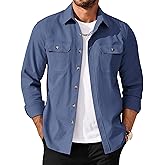 COOFANDY Men's Long Sleeve Button Up Shirt Jacket with Flap Pockets