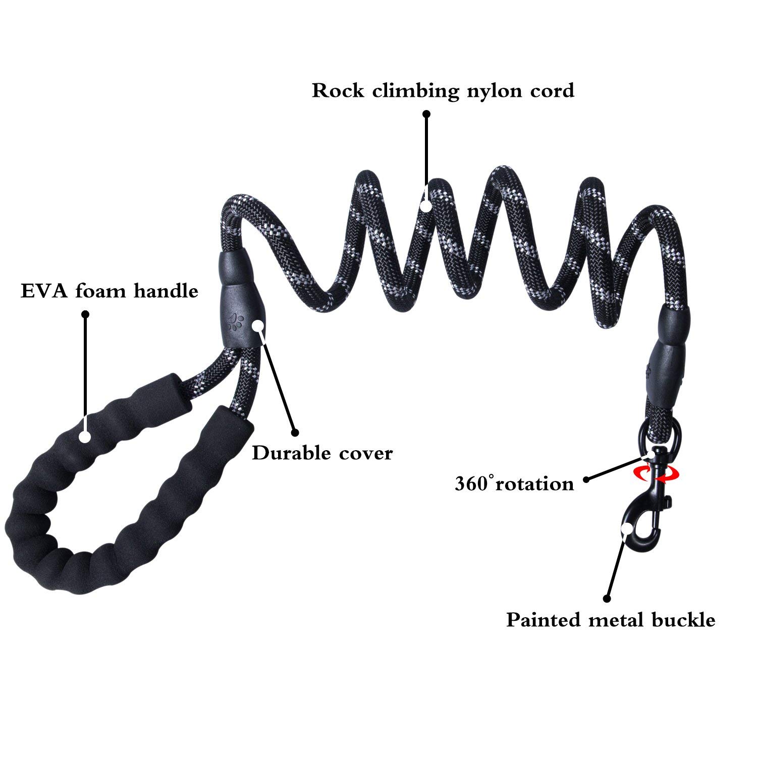 LLGLEU 5FT Hundeleine mit Bequemen Gepolsterten Griff Starke Reflexnähte der Trainingsleine für Sicherheit Nachts, eignet für Alle Größe Hunde (Schwarz & Blau)