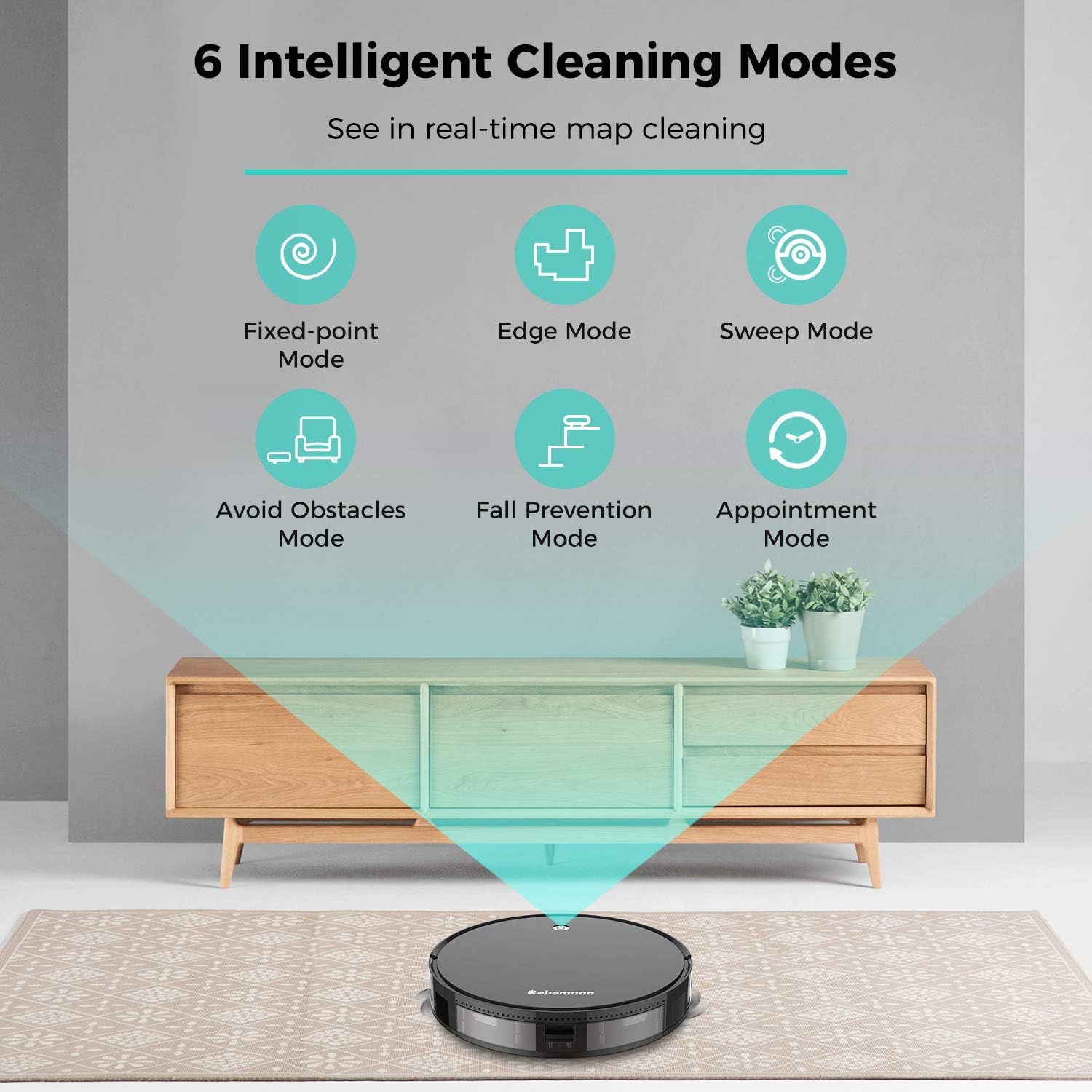 Robotic Vacuum Robot mop Automatic Cleaner,Robomann380 Smart Navigating Robotic Vacuum Cleaner with 2000Pa Strong Suction, Wi-Fi & APP Connectivity for Pet Hair, Carpet & All Types of Floor: Home & Kitchen