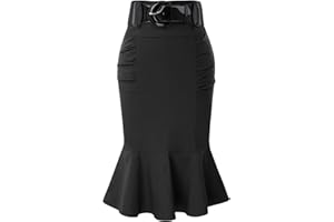 Belle Poque Women’s High Waisted Peplum Midi Pencil Skirt Work Business Skirts with Belt