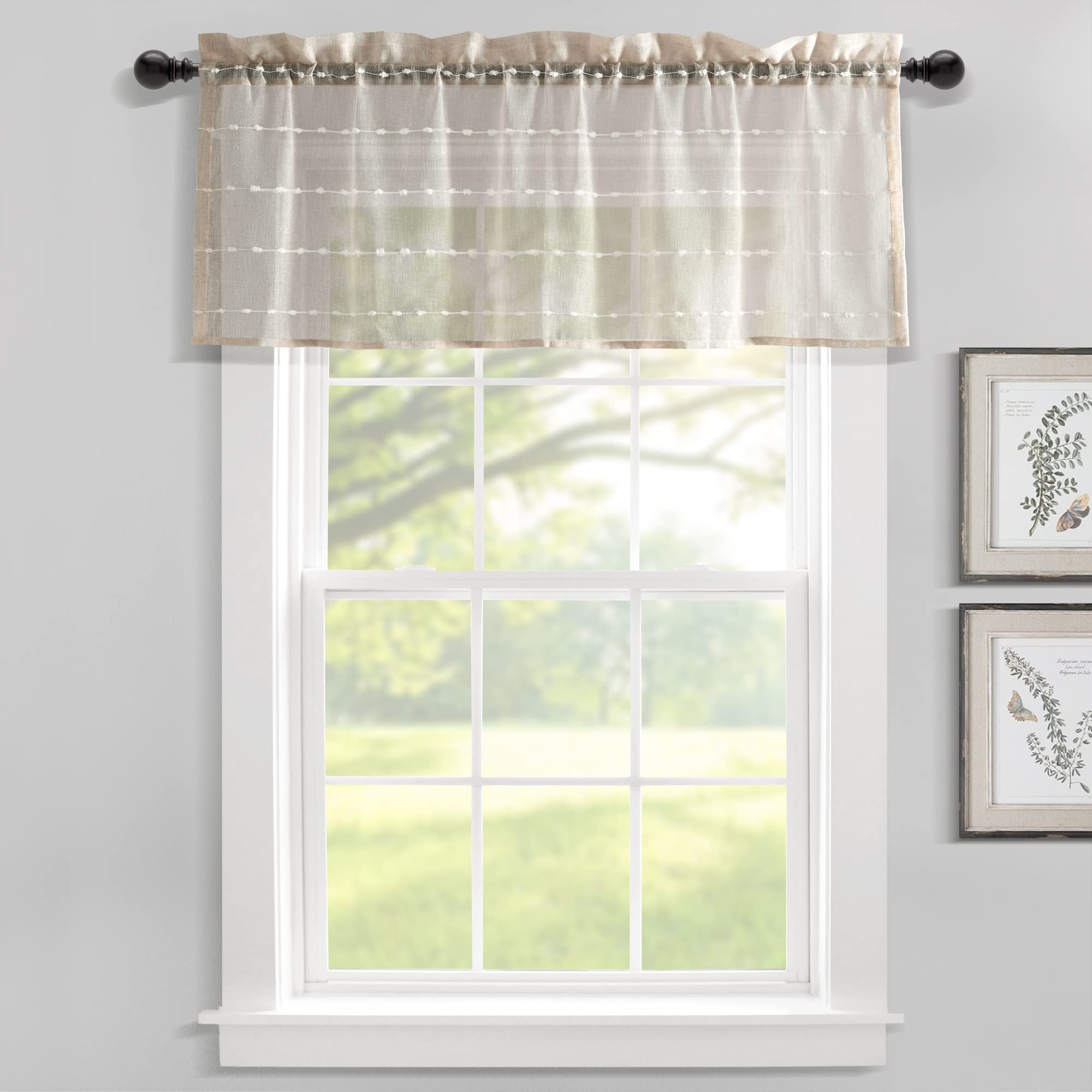 Photo 1 of Lush Decor Farmhouse Textured Sheer Window Curtain Valance, 52"W x18"L, Neutral