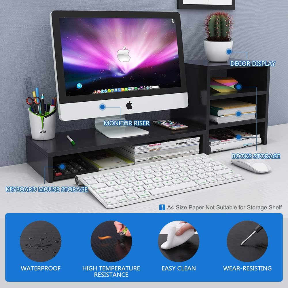 Wood Computer Monitor Stand Riser with Storage Organizer Black 3 Tier Desk Shelf Desktop PC Screen Raiser Stand Holder Rack for Home Office (29.7in, Indepent Design, Space Saver) : Office Products