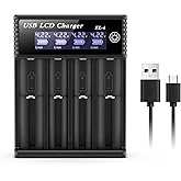 18650 Battery Charger,4 Bay 3.7V Li-ion Battery Charger with Smart LCD Display 2A Fast Charging for Rechargeable Batteries Lithium NI-MH NI-Cd AA AAA C 18650 18350 18700 21700 26650 14500 16340