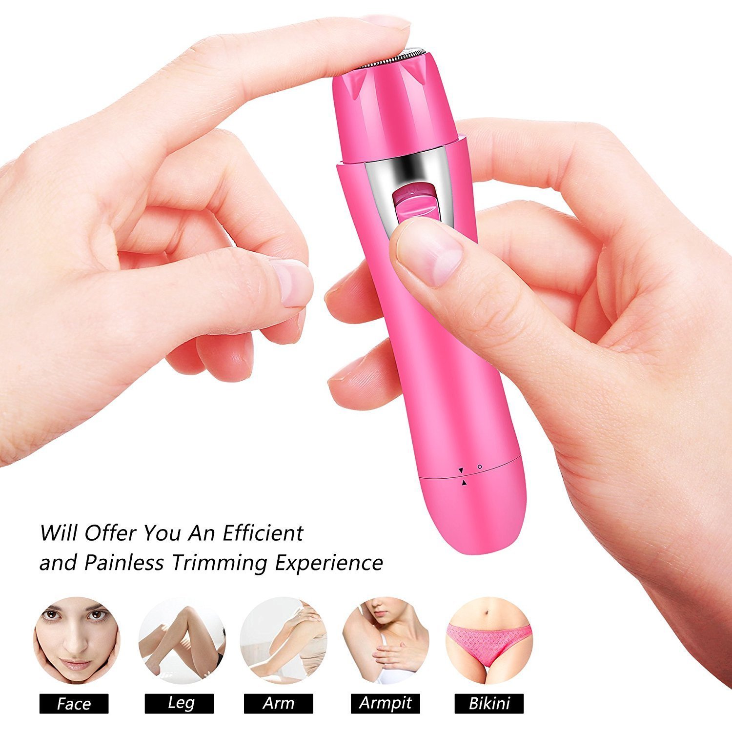Fomatrade Women\'s Painless Hair Trimmer Remover,2 in 1 Portable Lady Hair Shaver Electric Waterproof for Nose/Bikini/Facial/Lip/Chin and Cheek Hair (Pink)