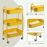 DOEWORKS 3 Tier Storage Trolley on Wheels Yellow Metal Cart 70cm 15kg per tier view 5