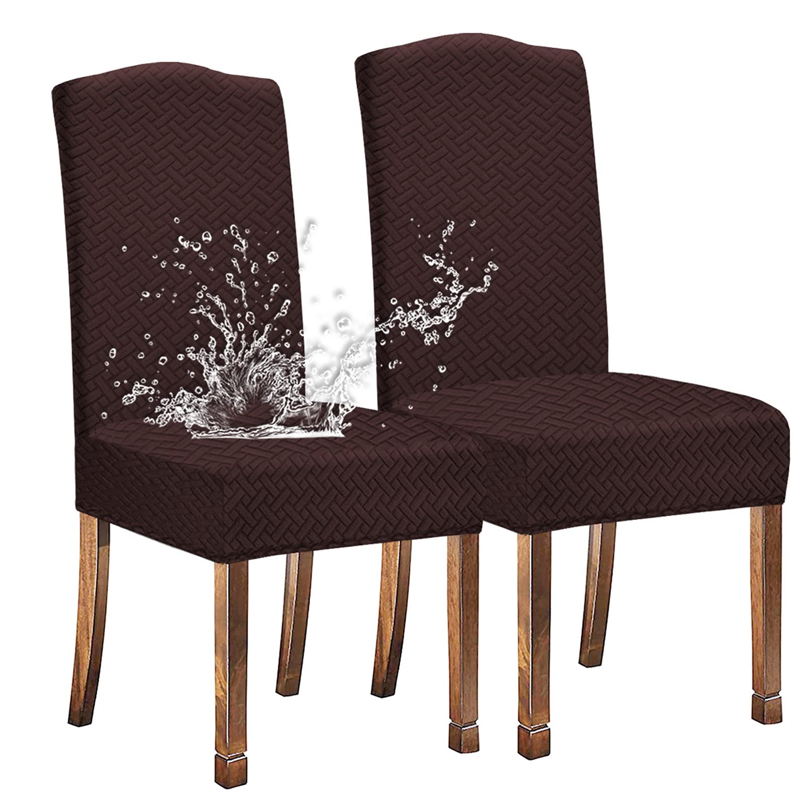 KELUINA Stretch Water-Repellent Twill Jacquard Dining Room Chair Covers Home Decor,Chair Covers for Dining Room Chairs Restaurant Hotel Ceremony (Coffee,2 Pieces) — image 1