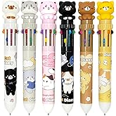 Anxiaoxuan 6 PCS Adorable 10-in-1 Cat Multicolor Ballpoint Pens 0.7mm, 10 Colors Kitty Cat Colored Shuttle Pens for Cat Lovers Students School Office Birthday Gifts
