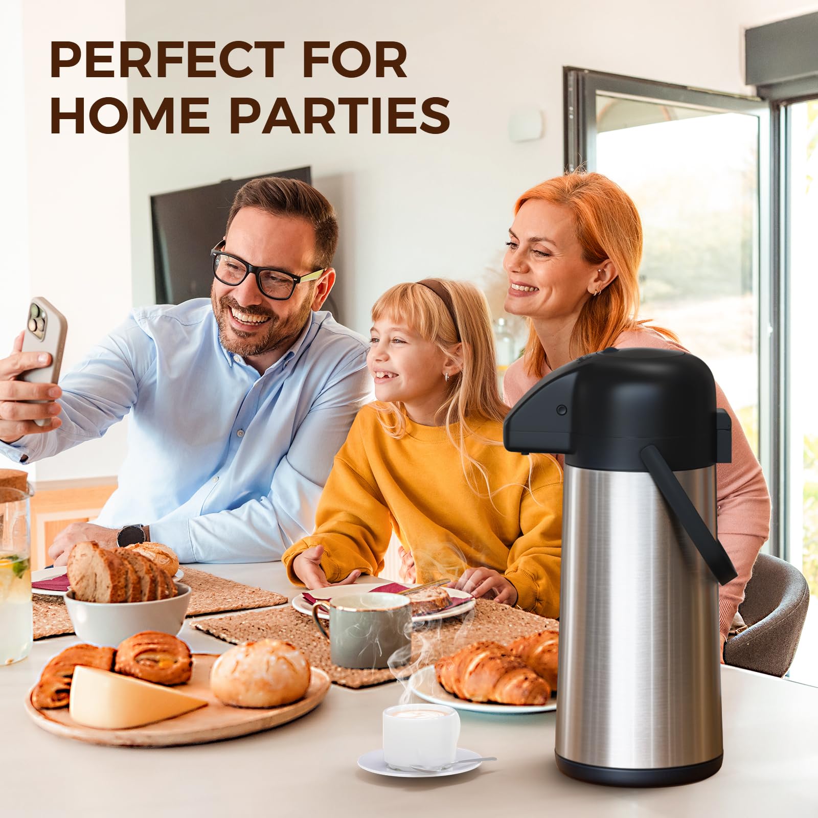 Coffee Carafe for Keeping Hot - Gezoss 102OZ / 3L Airpot Coffee Dispenser with Pump - Large Coffee Thermos for Hot Drinks Tea Liquid - Insulated Stainless Steel Hot Water Beverage Urn for Parties