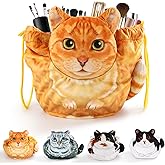 Openhahaha Drawstring Makeup Bag - Travel Organizer, Cosmetic Pouch, Cat Gift for Women, Lay Flat Bag for Cat Lovers