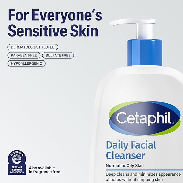CETAPHIL FACE WASH, DAILY FACIAL CLEANSER FOR SENSITIVE, COMBINATION TO OILY SKIN, 20 OZ, GENTLE FOAMING, SOAP FREE, HYPOALLERGENIC