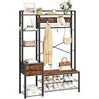 HOOBRO Hall Tree with Storage Bench, 41.7" Coat Rack with Shoe Storage, Entryway Bench with Coat Rack, 3 Storage Cubbies and 