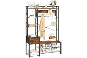 HOOBRO Hall Tree with Storage Bench, 41.7" Coat Rack with Shoe Storage, Entryway Bench with Coat Rack, 3 Storage Cubbies and 